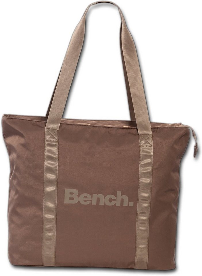 Bench. Schultertasche Bench sportliche Shopper Bag (Schultertasche, Schultertasche), Damen-Jugend Tasche strapazierfähiges Textilnylon graubraun, rosa, Uni von Bench.