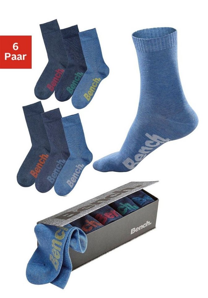 Bench. Socken (Box, 6-Paar) mit verschiedenfarbigen Logos von Bench.