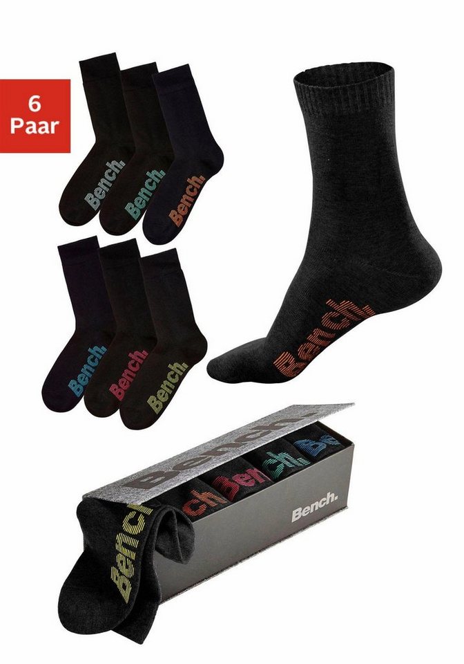 Bench. Socken (Box, 6-Paar) mit verschiedenfarbigen Logos von Bench.