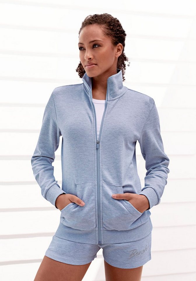 Bench. Loungewear Sweatjacke mit glänzender Logostickerei am Stehkragen, Loungewear von Bench. Loungewear