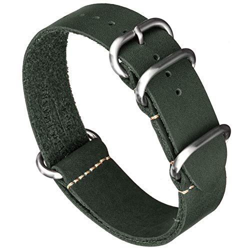 Benchmark Basics Zulu Crazy Horse Uhrenarmband, Leder, geölt, NATO-Band (20 mm, dunkelgrün) von Benchmark Basics