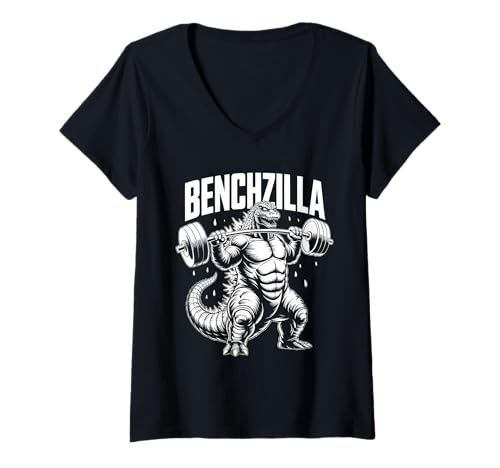 Damen Benchzilla Workout Beast Gym Lovers Kreuzheben Gewichtheben T-Shirt mit V-Ausschnitt von Benchzilla Gym King for Powerlifters