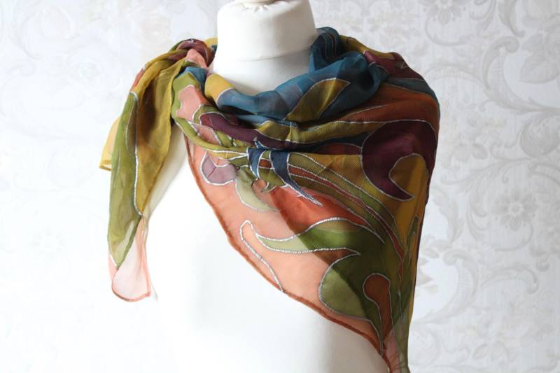 Buntes Seidentuch Ornamente Handbemalt Chiffon Seide Einzelstück von BendelartShop