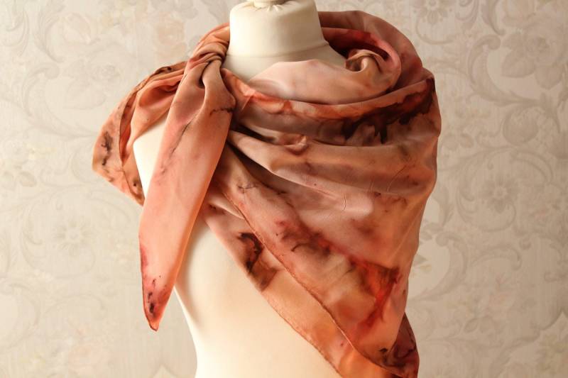 Großes Seidentuch Farbgeflüster Braun Rot Tuch Schal Seide von BendelartShop
