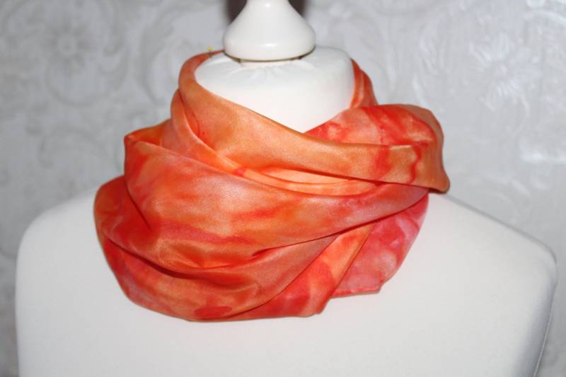 Langer Seidenschal Farbgeflüster Rot Gelb Handarbeit Schal von BendelartShop