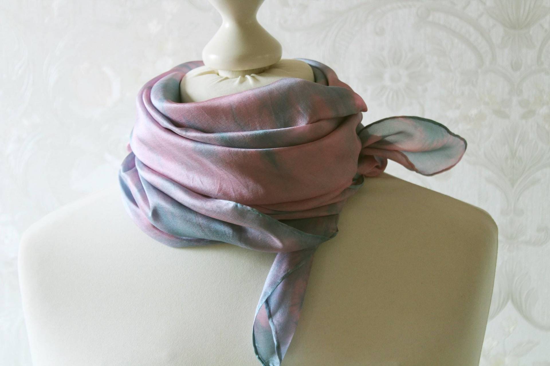 Seidentuch Fantasie Rosa Türkis Tuch Seide von BendelartShop