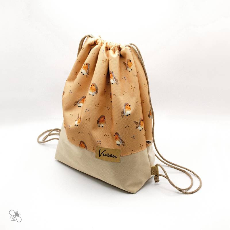 Turnbeutel Aus Wasserabweisendem Outdoorstoff Mit Rotkehlchen-Print, Personalisiert, Gefüttert/Zwei Größen Eigenes Design von BenebeeDesign