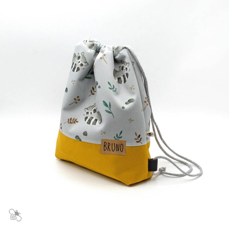 Turnbeutel Aus Wasserabweisendem Outdoorstoff Mit Waschbär-Print, Personalisiert, Gefüttert/Zwei Größen Eigenes Design von BenebeeDesign