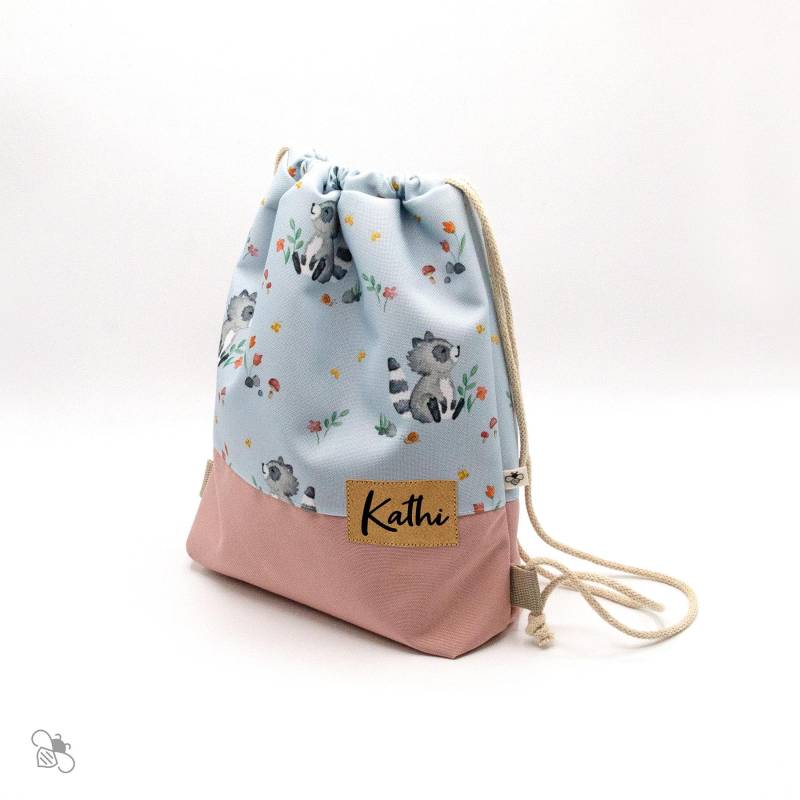 Turnbeutel Aus Wasserabweisendem Outdoortstoff Mitwaschbär-Print, Personalisiert, Gefüttert/Zwei Größen Eigenes Design von BenebeeDesign