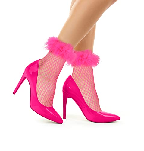Benefeet Sox Damen-Netzsocken mit Rüschen und künstlichen Federbündchen, verzierte Netzspitze, ausgefallenes hübsches Rüschen-Design, Pink, Einheitsgröße von Benefeet Sox