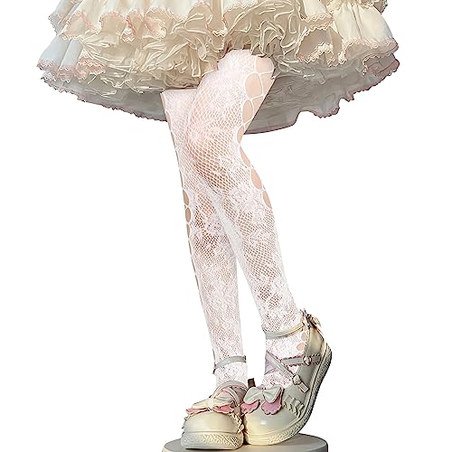 Benefeet Sox Damen Netzstrumpfhosen Strümpfe Bunte Blume Hohe Taille Mesh Strumpfhose Halloween Strumpfhosen Aushöhlen, Weiß aushöhlen, Einheitsgr��e von Benefeet Sox
