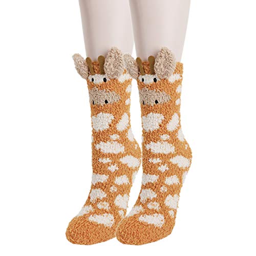 Benefeet Sox Damen fuzzy slipper fußboden-socken-neuheit nette lustige 3d-cartoon-tier weiche flaumige carol velvet innen warm crew socken Medium 1 Pack-giraffe von Benefeet Sox