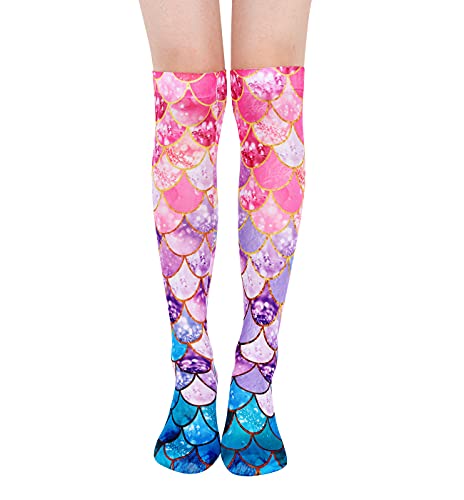 Benefeet Sox Lustige Socken für Damen und Mädchen, lustig, lustig, lang, kniehoch, ultradünn, weich, 3D-Druck, Cosplay, verrückte Strümpfe, Rosa Meerjungfrauenschwanz, Einheitsgröße von Benefeet Sox