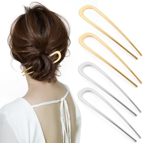 Benefree Französische Haarnadeln aus Metall, 14 cm, Gold- und Silber-Haarnadeln für langes, dickes Haar, Frauen und Mädchen, U-förmige französische Nadeln für Dutt, französische Twist-Haarnadel Benefree Französische Haarnadeln aus Metall, 14 cm, Gold- und Silber-Haarnadeln für langes, dickes Haar, Frauen und Mädchen, U-förmige französische Nadeln für Dutt, französische Twist-Haarnadel von Benefree
