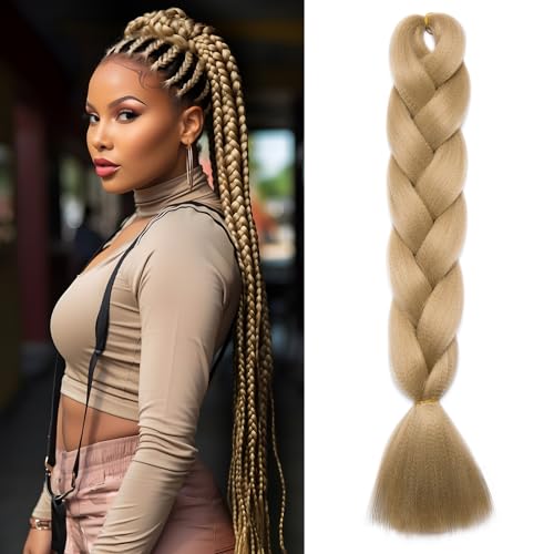 Benehair Braids Extensions Jumbo Kunsthaar zum Einflechten Box Braids Haarverlängerung Zopf Haare zum Einflechten Blond Haar Braids Extension für Damen Mädchen Blond 60cm von Benehair
