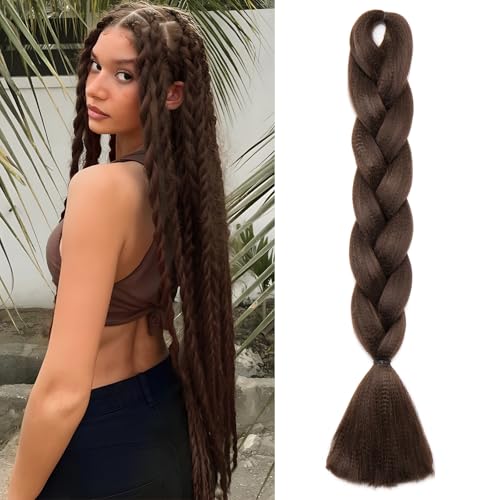Benehair Braids Extensions Jumbo Kunsthaar zum Einflechten Box Braids Haarverlängerung Zopf Haare zum Einflechten Braun Haar Braids Extension für Damen Mädchen Braun 60cm von Benehair
