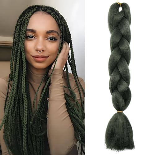 Benehair Braids Extensions Jumbo Kunsthaar zum Einflechten Box Braids Haarverlängerung Zopf Haare zum Einflechten Dunkelgrün Haar Braids Extension für Damen Mädchen Dunkelgrün 60cm von Benehair
