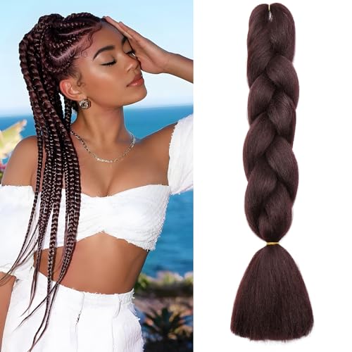 Benehair Braids Extensions Jumbo Kunsthaar zum Einflechten Box Braids Haarverlängerung Zopf Haare zum Einflechten Haar Braids Extension für Damen Mädchen Dunkles Kastanienbraun 60cm von Benehair