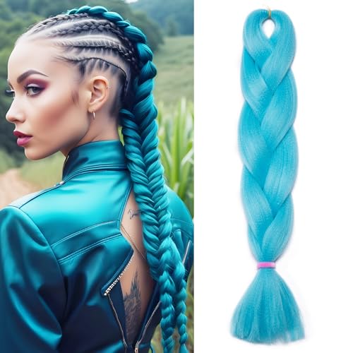 Benehair Braids Extensions Jumbo Kunsthaar zum Einflechten Box Braids Haarverlängerung Zopf Haare zum Einflechten Himmelblau Haar Braids Extension für Damen Mädchen Himmelblau 60cm von Benehair