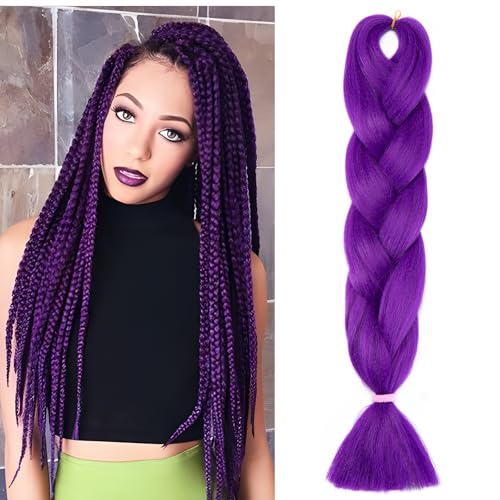 Benehair Braids Extensions Jumbo Kunsthaar zum Einflechten Box Braids Haarverlängerung Zopf Haare zum Einflechten Lila Haar Braids Extension für Damen Mädchen Lila 60cm von Benehair