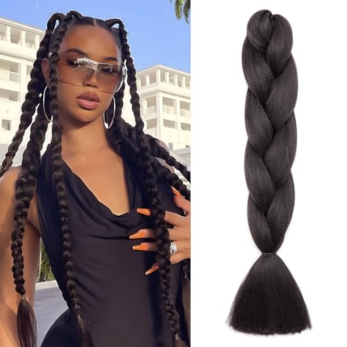 Benehair Braids Extensions Jumbo Kunsthaar zum Einflechten Box Braids Haarverlängerung Zopf Haare zum Einflechten Schwarz Haar Braids Extension für Damen Mädchen Schwarz 60cm von Benehair