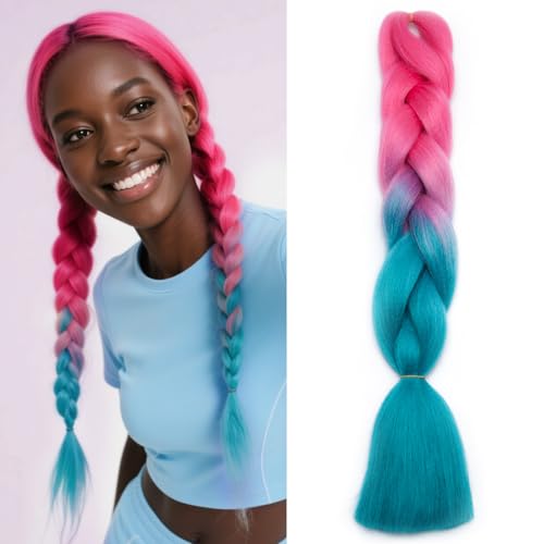 Benehair Braids Extensions Ombre Jumbo Kunsthaar zum Einflechten Box Braids Haarverlängerung Zopf Haare zum Einflechten für Damen Mädchen Pfirsich/Marineblau 60cm von Benehair