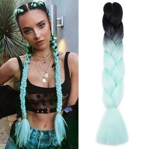 Benehair Braids Extensions Ombre Jumbo Kunsthaar zum Einflechten Box Braids Haarverlängerung Zopf Haare zum Einflechten für Damen Mädchen Schwarz/Hellblau 60cm von Benehair