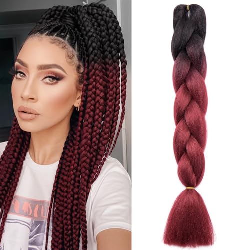 Benehair Braids Extensions Ombre Jumbo Kunsthaar zum Einflechten Box Braids Haarverlängerung Zopf Haare zum Einflechten für Damen Mädchen Schwarz/Kastanienbraun 60cm von Benehair