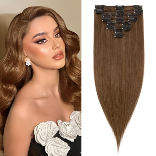 Benehair Clip in Extensions Echthaar, 8 Stück 100% Echtes Haar Extension 70g, Kaltes Braun Haarverlängerungen Echthaar Clips, Echt Haar Extensions Clip für Frauen, 18 Clips pro Set, 50CM #4A Benehair Clip in Extensions Echthaar, 8 Stück 100% Echtes Haar Extension 70g, Kaltes Braun Haarverlängerungen Echthaar Clips, Echt Haar Extensions Clip für Frauen, 18 Clips pro Set, 50CM #4A von Benehair