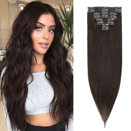 Benehair Clip in Extensions Echthaar, 8 Stück Echthaarverlängerung 50g, Naturschwarz Haarverlängerungen Echthaar Clips, Echt Haar Extensions Clip für Frauen, 18 Clips pro Set, 25CM #1B von Benehair