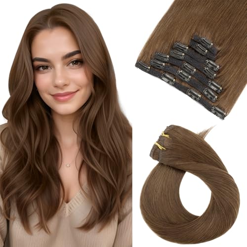 Benehair Clip in Extensions Echthaar, 110g Schwer Clips in Echthaar Extension, 7Pcs 16 Clips Remy Echt Haar Extensions, Lace Base Echt Haar Extension Clip für Frauen, 40CM Helle Schokolade #4A Benehair Clip in Extensions Echthaar, 110g Schwer Clips in Echthaar Extension, 7Pcs 16 Clips Remy Echt Haar Extensions, Lace Base Echt Haar Extension Clip für Frauen, 40CM Helle Schokolade #4A von Benehair