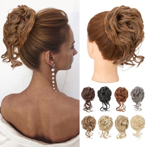 Benehair Dutt Haarteil mit Klammer Natürlich Messy Bun Haarteile für Dünnes Haar Synthetik Haar Scrunchies Haardutt Haarteile für Frauen Mädchen(Dunkelbraun mit Mittelbraun, 75g) von Benehair