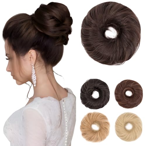 Benehair Haarteil Mit Gummiband Dutt Haarteil Haargummi Mit Haaren Synthetisch Haarverlängerung Haardutt Messy Bun für Damen Mädchen(Karamellbraun, 55g) von Benehair