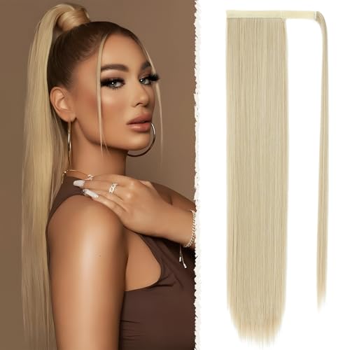 Benehair Lang Glattes Pferdeschwanz Haarteil Synthetik Haarverlängerung Zopf Haar Extension Haarteil Zopf Blond Ponytail Extension für Damen Mädchen Blond 71cm von Benehair