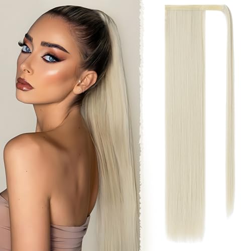 Benehair Lang Glattes Pferdeschwanz Haarteil Synthetik Haarverlängerung Zopf Haar Extension Haarteil Zopf Hellblond Ponytail Extension für Damen Mädchen Hellblond 71cm von Benehair