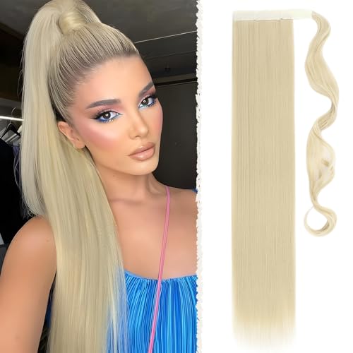 Benehair Lang Glattes Pferdeschwanz Haarteil Synthetik Haarverlängerung Zopf Ponytail Extension Haarteil Zopf Blond Haar Extension für Damen Mädchen Blond 66cm von Benehair