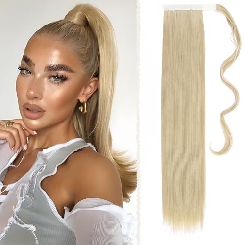 Benehair Lang Glattes Pferdeschwanz Haarteil Synthetik Haarverlängerung Zopf Ponytail Extension Haarteil Zopf Hellblond Haar Extension für Damen Mädchen Hellblond 66cm von Benehair