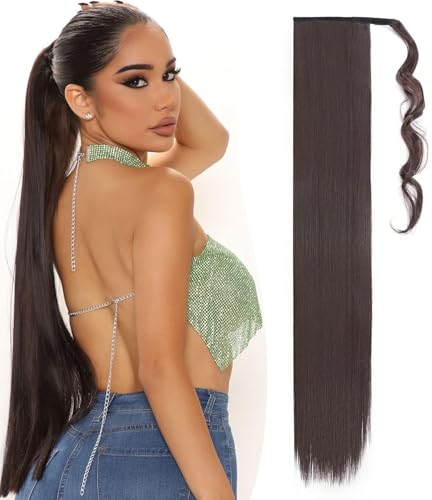 Benehair Lang Glattes Pferdeschwanz Haarteil Synthetik Haarverlängerung Zopf Ponytail Extension Haarteil Zopf Schokoladenbraun Haar Extension für Damen Mädchen Schokoladenbraun 81cm von Benehair