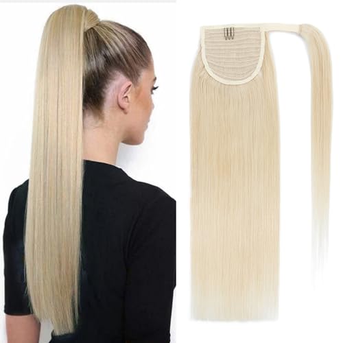 Benehair Ponytail Extension Echthaar, Zopf Extensions Echthaar, Wrap Around Echthaars Ponytail für Frauen, Platinblond Pferdeschwanz Echtes Haar Haarverlängerung 50 CM 95g #60 von Benehair