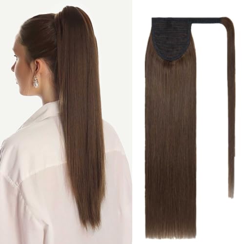 Benehair Ponytail Extension Echthaar, 100% Echthaar Zopf Extensions Echthaar, Wrap Around Ponytail für Frauen, Mittel Braun Pferdeschwanz Echtes Haar Haarverlängerung 35 CM 80g #4 von Benehair