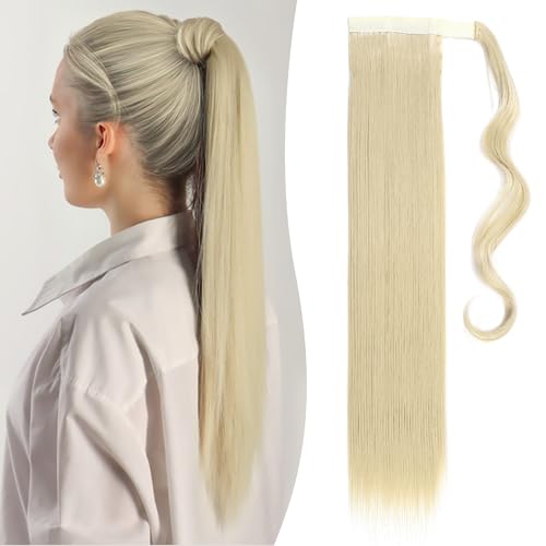 Benehair Pferdeschwanz Extensions 58 CM Lang Haarteil Ponytail Extensions mit Klettverschluss Zopf Haar Haarverlängerunge Lockiger Pferdeschwanz Extensions für Damen Zopf Ponytail,90g #613C von Benehair