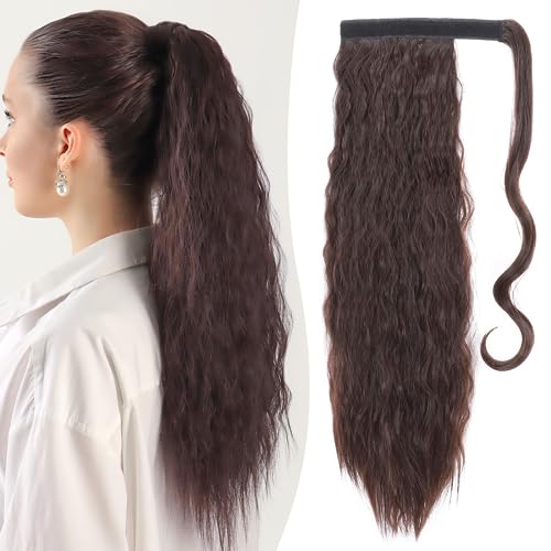 Benehair Zopf Extensions 50 CM Lang Haarteil Ponytail Extensions mit Klettverschluss Zopf Haar Haarverlängerunge Lockiger Pferdeschwanz Extensions für Damen Zopf Ponytail,90g #4A von Benehair