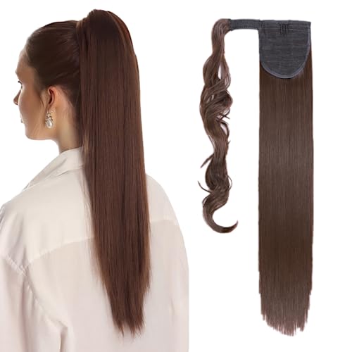 Benehair Pferdeschwanz Extensions 58 CM Lang Haarteil Ponytail Extensions mit Klettverschluss Zopf Haar Haarverlängerunge Lockiger Pferdeschwanz Extensions für Damen Zopf Ponytail,90g #M4 von Benehair