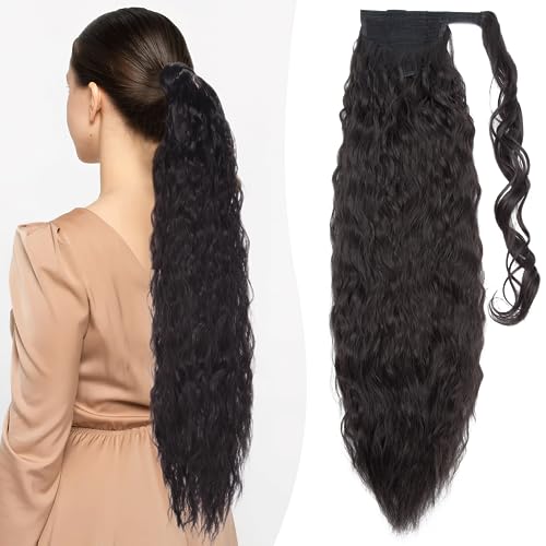 Benehair Zopf Extensions 66 CM Lang Haarteil Ponytail Extensions mit Klettverschluss Zopf Haar Haarverlängerunge Lockiger Pferdeschwanz Extensions für Damen Zopf Ponytail,110g #2A von Benehair