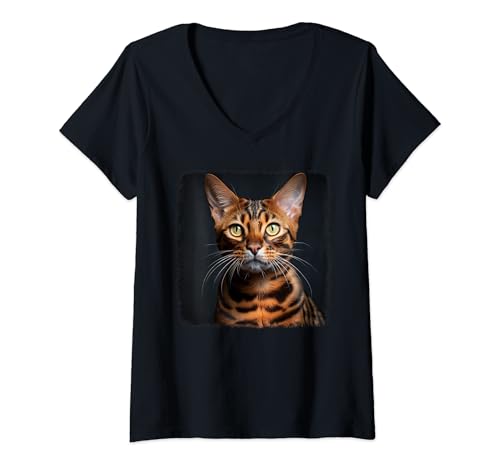 Damen Bengal Cat Bengalkatze T-Shirt mit V-Ausschnitt von Bengal Cat Bengalkatze Haustier Shop