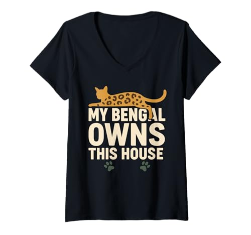 Damen Bengalkatzenliebhaber, exotische Rasse, Stolz, wildes Muster, Humor T-Shirt mit V-Ausschnitt Damen Bengalkatzenliebhaber, exotische Rasse, Stolz, wildes Muster, Humor T-Shirt mit V-Ausschnitt von Bengal Mom Dad Owner Gift Funny Cat Enthusiast