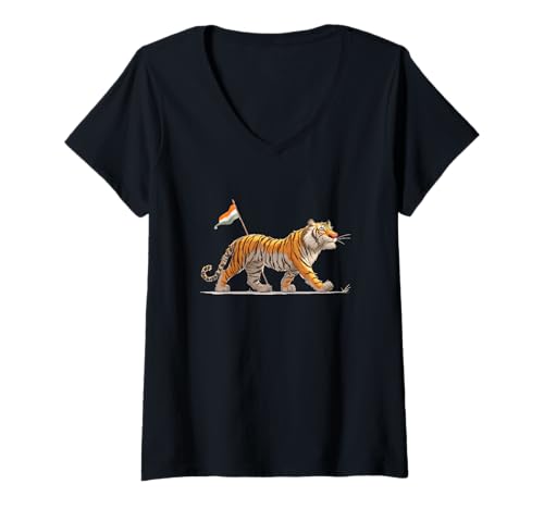 Damen Grumpy Bengal Tiger Kostüm für Katzen und Indien Liebhaber T-Shirt mit V-Ausschnitt von Bengal Tiger Outfit