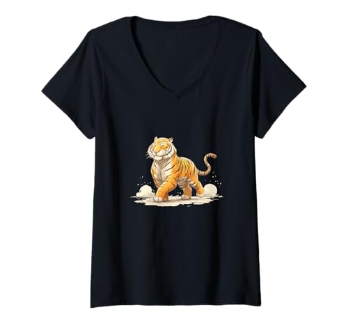 Damen Hübsches Bengal-Tiger-Kostüm für Katzen und Tigerliebhaber T-Shirt mit V-Ausschnitt von Bengal Tiger Outfit