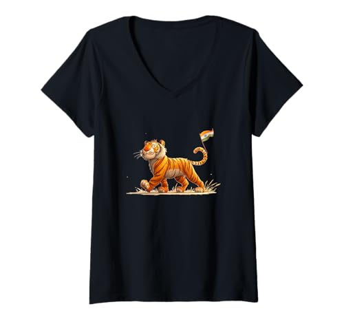 Damen Hübsches Indianer-Kostüm für Bengal-Tigerliebhaber T-Shirt mit V-Ausschnitt von Bengal Tiger Outfit