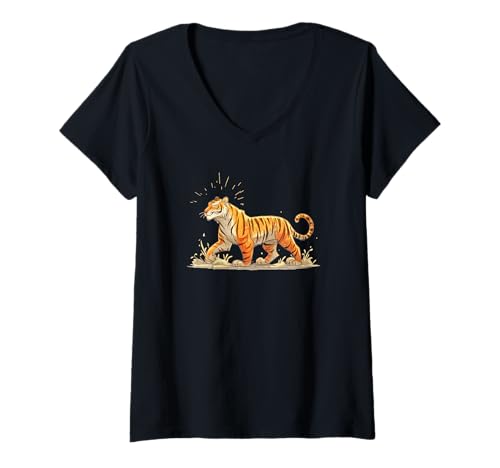 Damen Schöner Tiger-Look für bengalische indische Tiger-Liebhaber T-Shirt mit V-Ausschnitt von Bengal Tiger Outfit